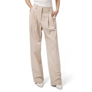 WAYF Plaid Pant Pleated Front High Rise Wide Leg Trousers Taupe Pink Large